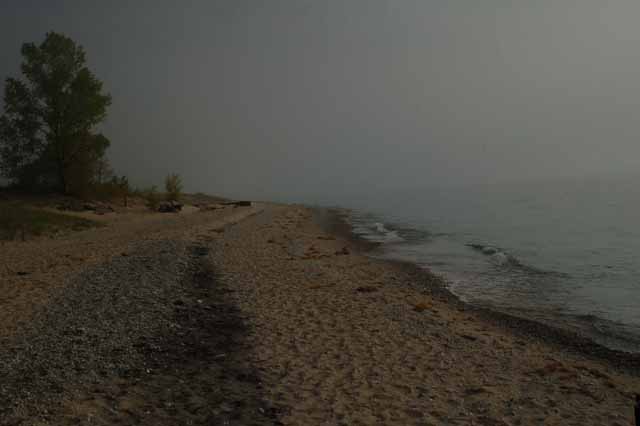 Point Betsie beach as the fog rolls in